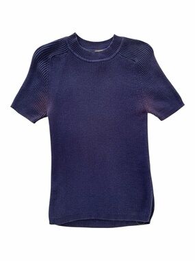 VTG Limited America Knit Top Women M Blue Short Sleeve Turtleneck Mockneck